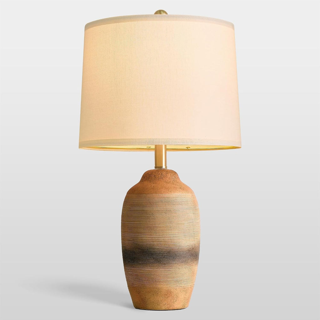 USumkky 24.5" Handcrafted Ceramic Table Lamp with 5FT Cord, Single Farmhouse Vintage Rustic Bedside Lamp for Living Room Bedroom, Linen Sha…