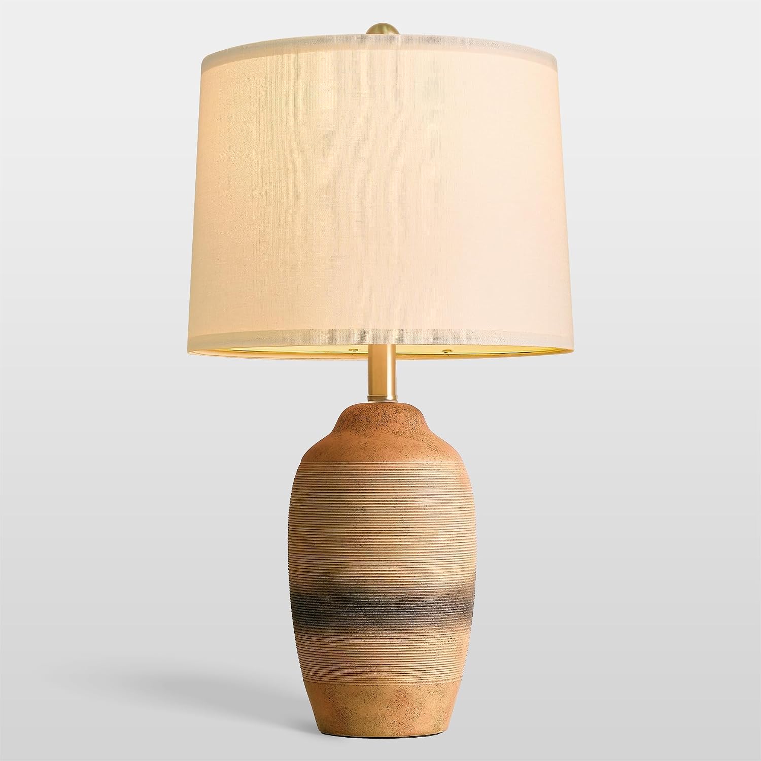 USumkky 24.5" Handcrafted Ceramic Table Lamp with 5FT Cord, Single Farmhouse Vintage Rustic Bedside Lamp for Living Room Bedroom, Linen Sha…