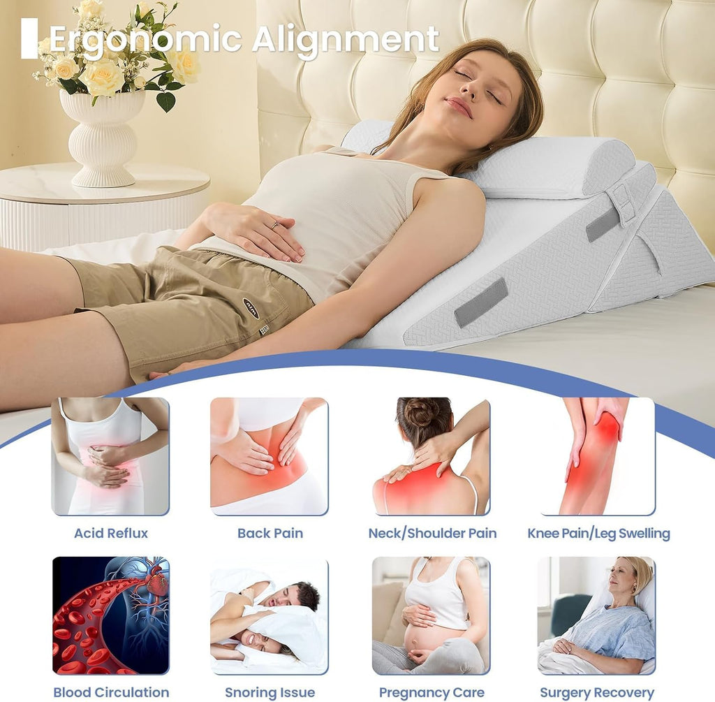 Sasttie Wedge Pillow Set for After Surgery, 2PCS Adjustable Bed Wedge Pillow Headboard with Memory Foam Neck Cushion – for Acid Reflux, Sle…