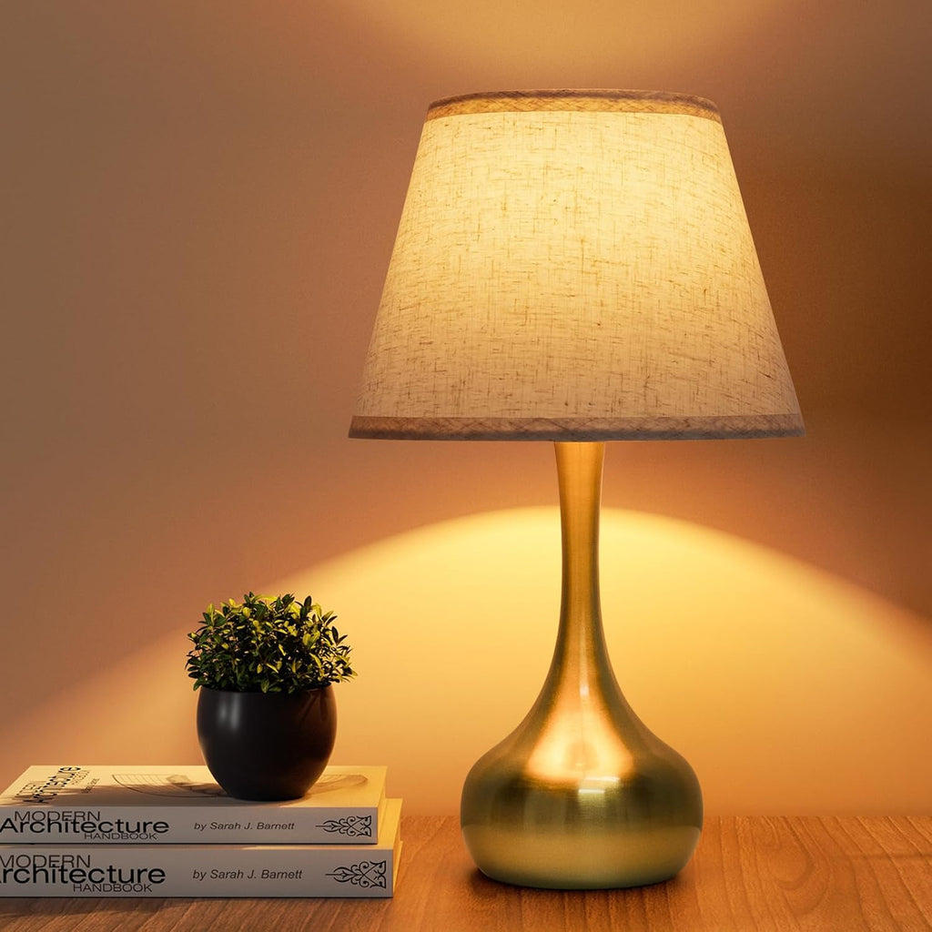 ONEWISH Touch Table Lamp for Bedroom, 3-Way Dimmable Gold Bedside Lamps for Nightstand with Fabric Shade, Desk Lamp for Kids Reading…