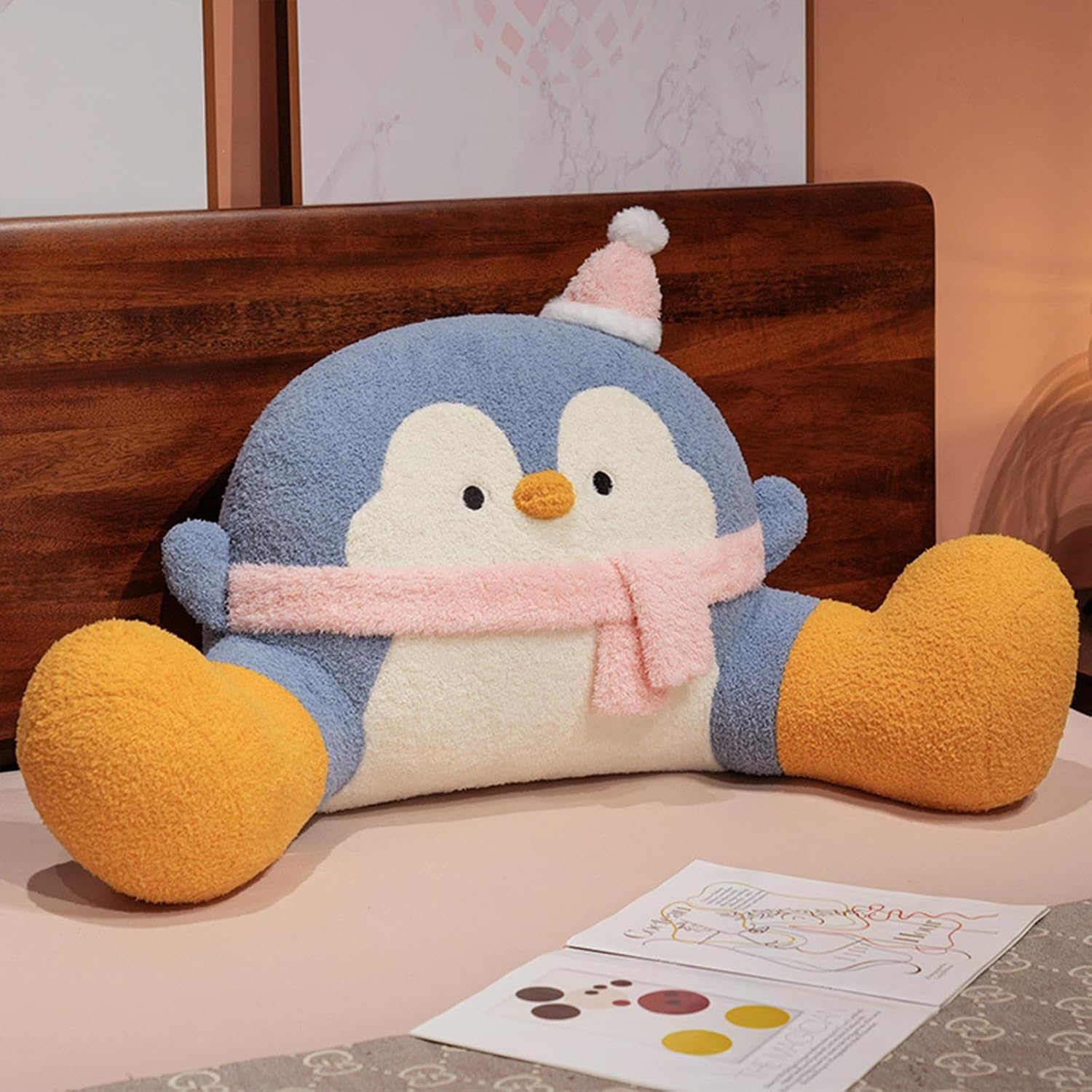 WLLYXUS Reading Pillow for Bed, Backrest Pillow for Sitting in Bed, Back Support Cushion, Penguin Reading Pillow for Sofa (Blue, L: 31…