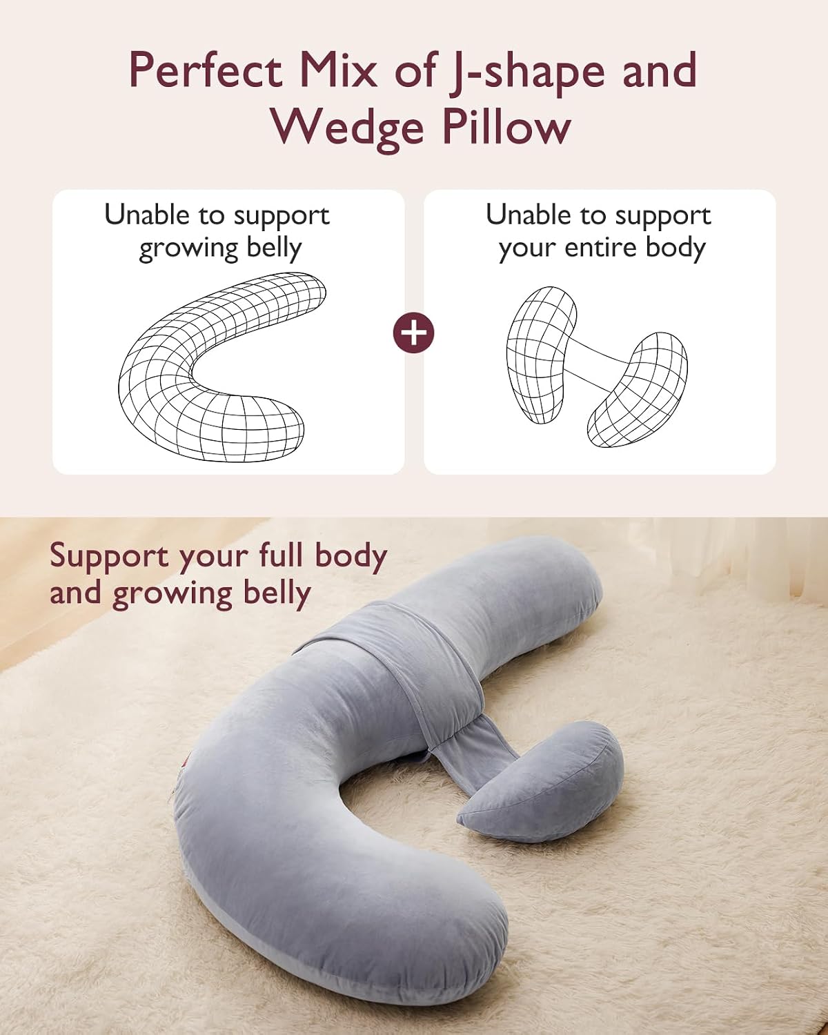 Momcozy Pregnancy Pillow, Original F Shaped Maternity Pillow for Pregnant Women with Adjustable Wedge Pillow, Full Body Support Pregnancy P…