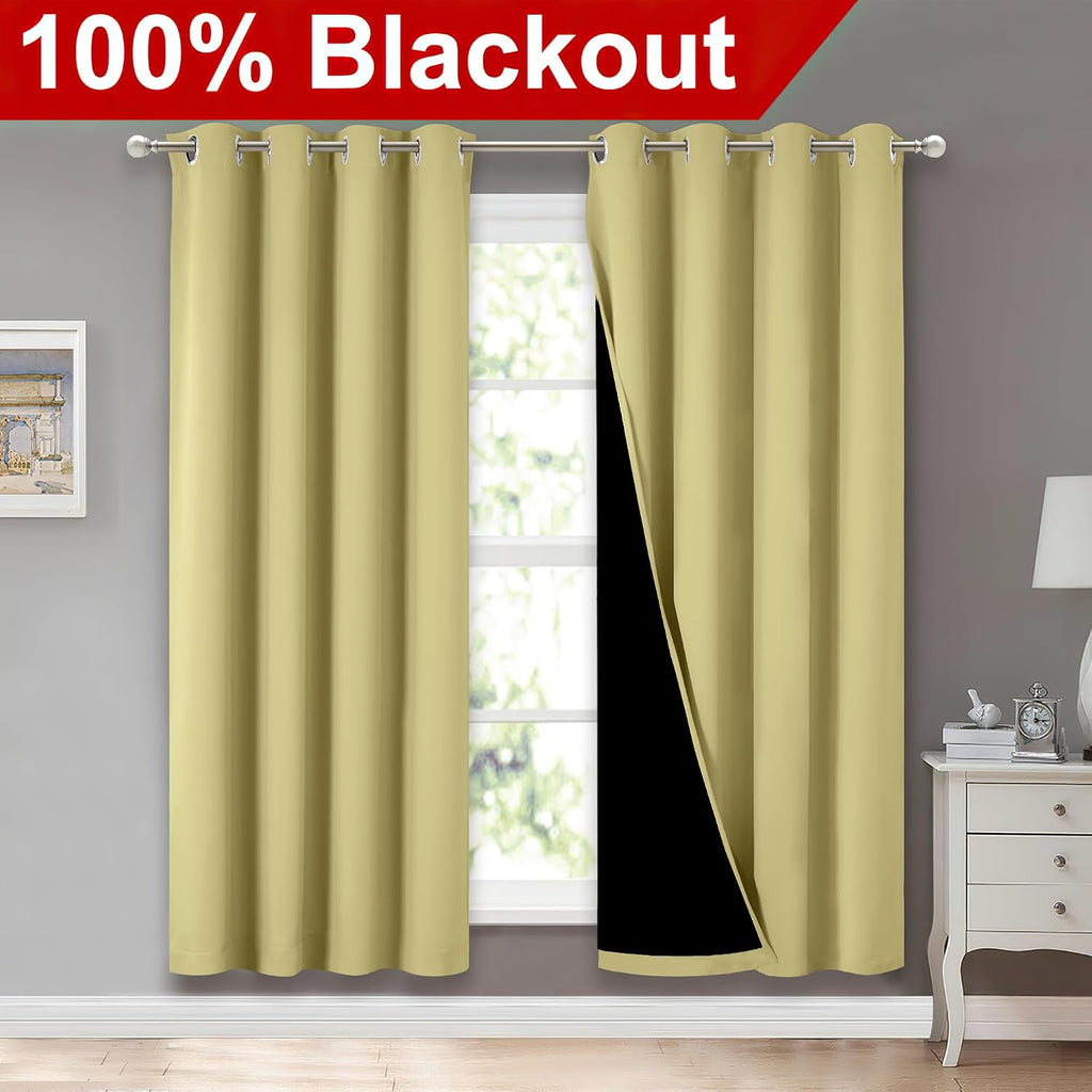 Nicetown Paler Yellow Full Shade Curtain Panels, Pair of Energy Smart & Noise Blocking Out Blackout Drapes for Dining Room Window, Thermal…