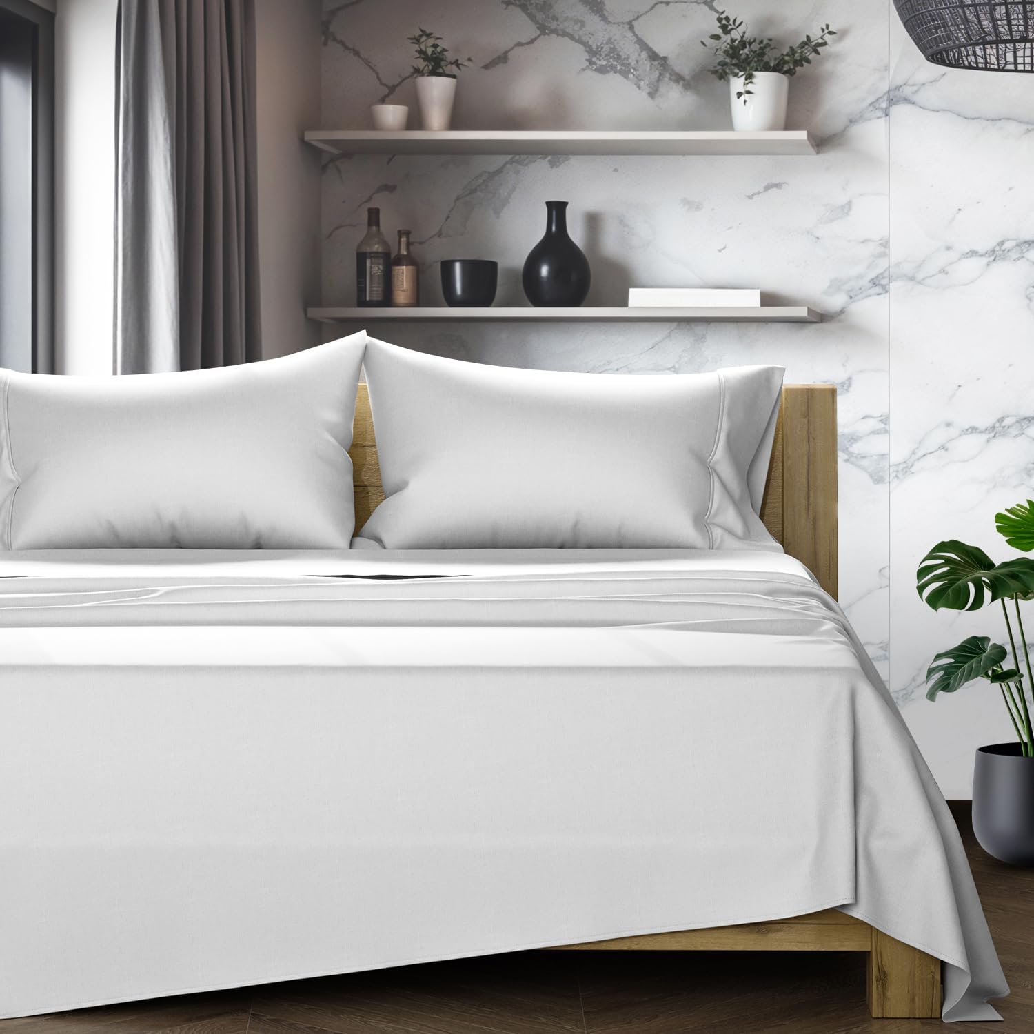 TEXAS LINEN CO. 100% Egyptian Cotton Queen Sheets Set - Luxury 1200 Series Star Sleepin' Collection Egyptian Cotton Sheets Queen Size (4…