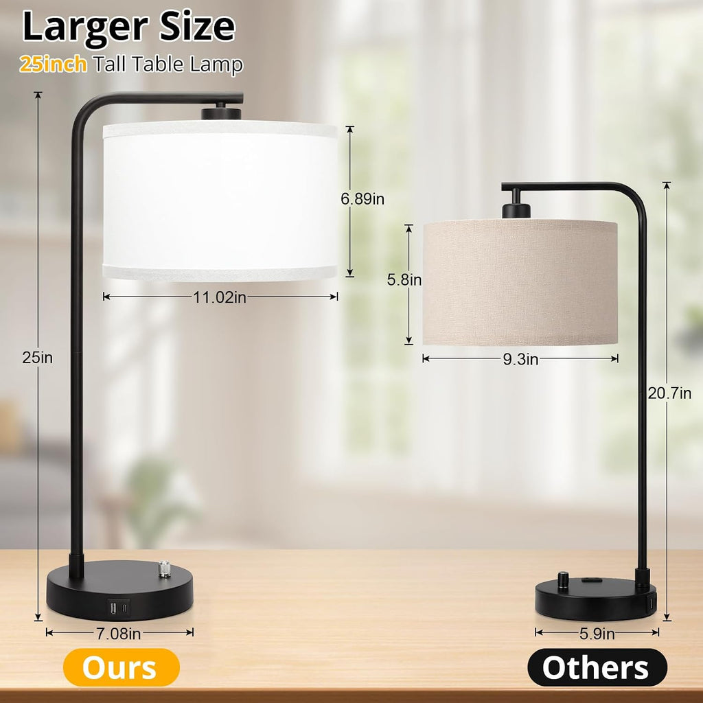 Seaside village Table Lamp for Bedroom with USB C+A Ports, Fully Stepless Dimmable Farmhouse Bedside Lamp Nightstand Light, Tall Reading…