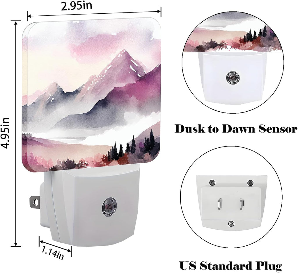 Misty Mountains and Forests Night Light, Plug Into Wall for Boys Girls Bedroom Decorative Square Night Light Lamp 0.5w Sleep Friendly