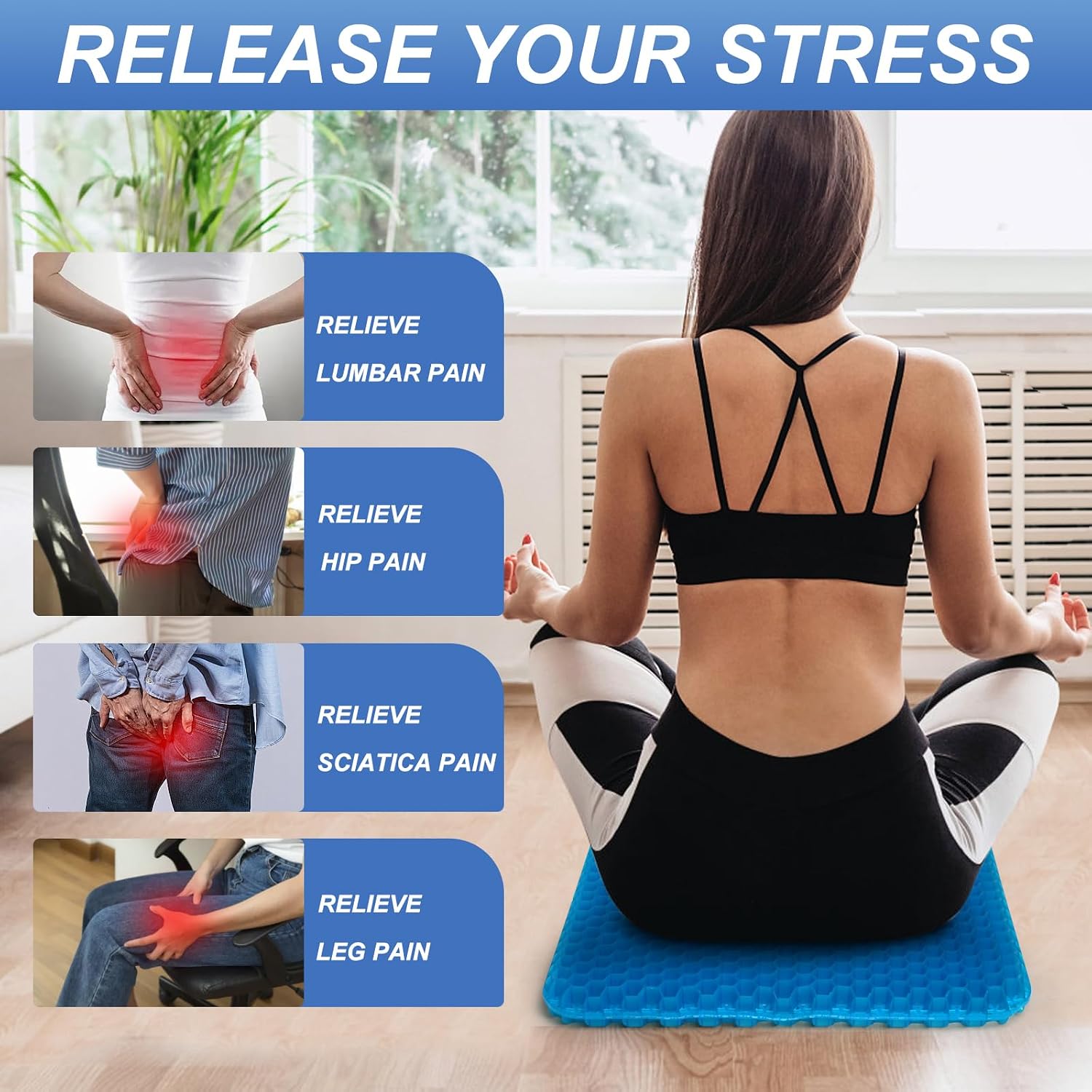 Gel Seat Cushion for Long Sitting - 18.5" x 17" x 1.4" (Large&Soft) Gel Cushion for People Over 100 lbs, Pressure Relief Cushions for…