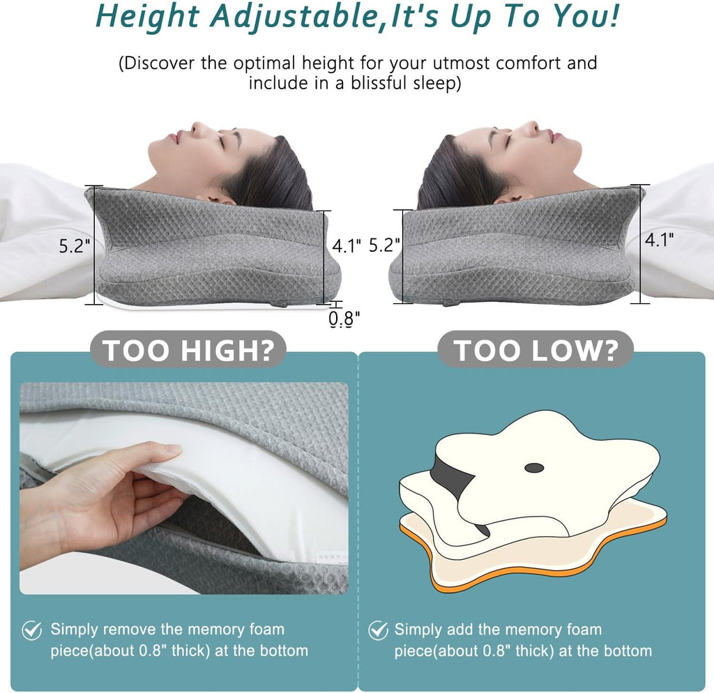 CHxxy Cervical Neck Pillow for Sleeping, Memory Foam Pillows, Ergonomic Side Sleeper Pillows, Cooling Orthopedic Neck Support Pillow for Ba…