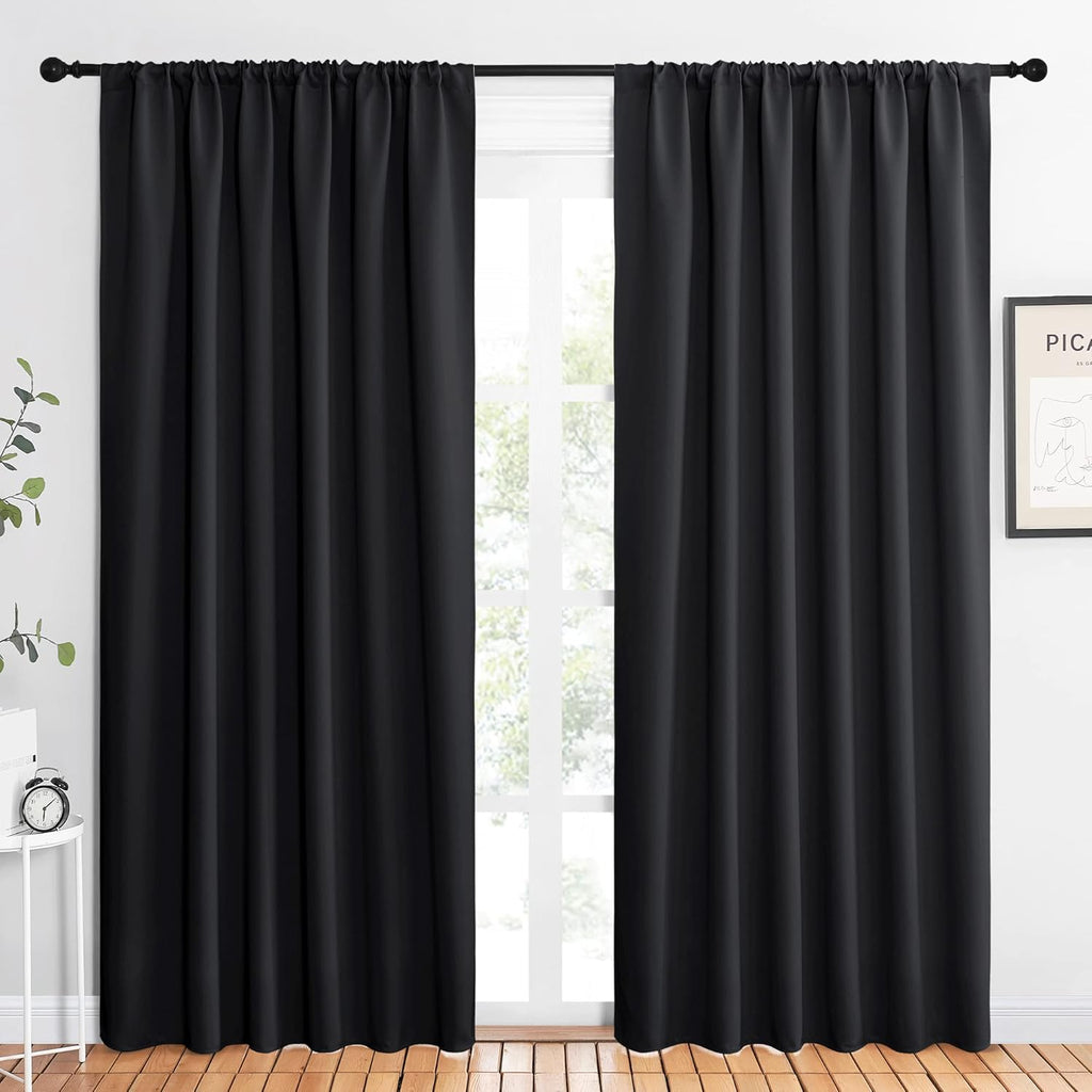 NICETOWN Black Blackout Curtain Blinds - Solid Thermal Insulated Window Treatment Blackout Drapes for Bedroom (2 Panels, 62 inches Wide…