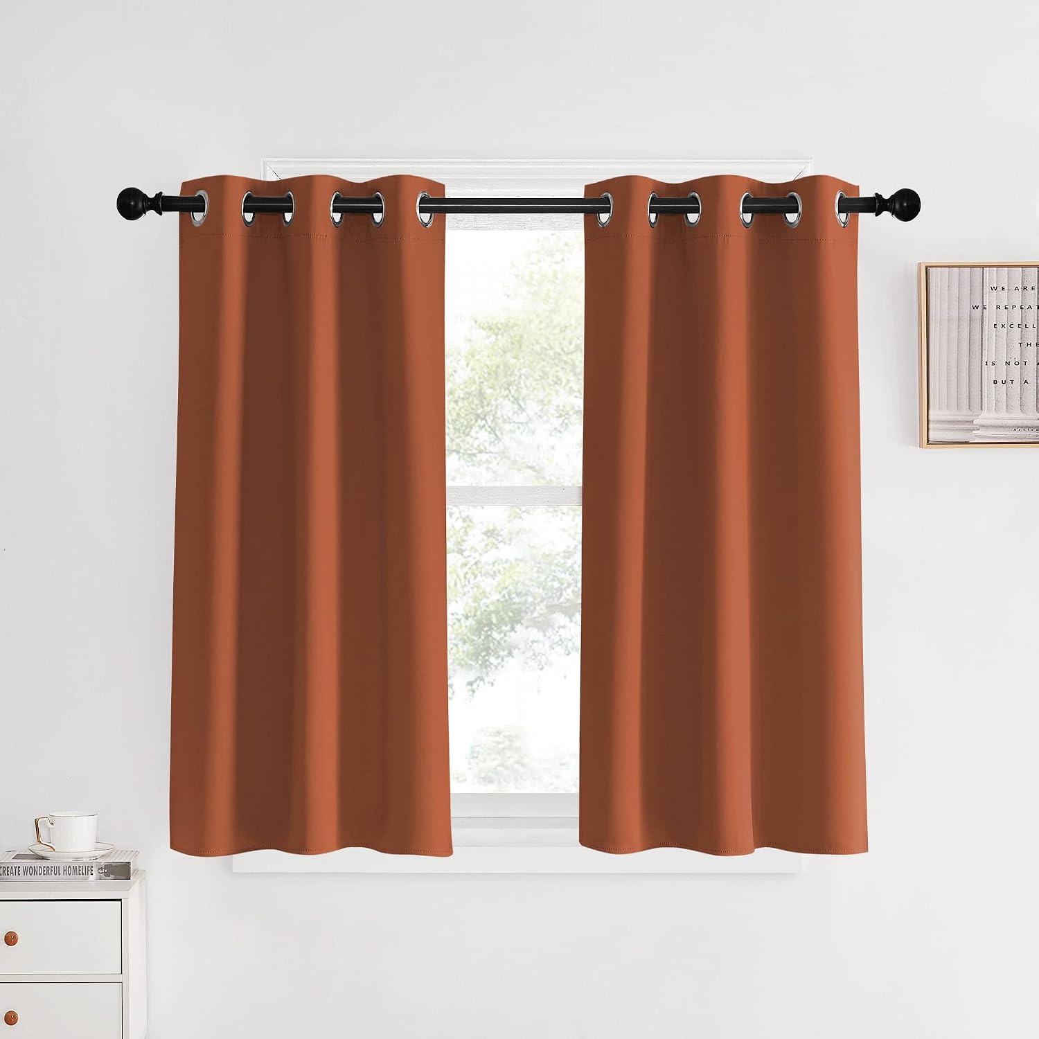 NICETOWN Kitchen Curtains Small Window Curtains & Drapes, Burnt Orange, 34" W x 40" L, 2 PCs, Thermal Insulated Solid Grommet Panels for…