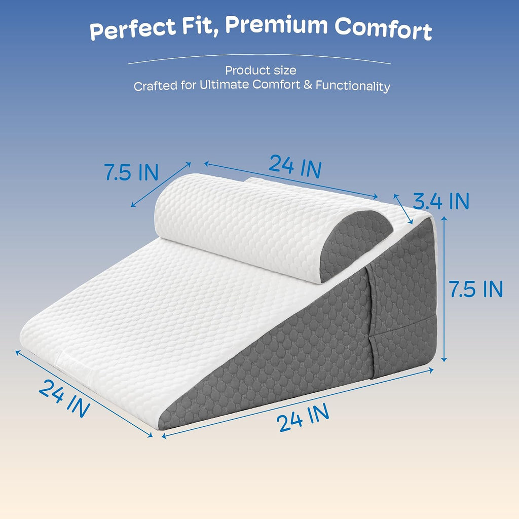 Simpledad 2PCS Wedge Pillow, 12" Wedge Pillow for Acid Reflux, Back, Cooling Memory Foam Top, Bed Wedge Pillows for Headboard, Sleeping, S…