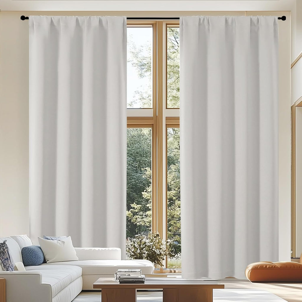 Simplebrand Ava Natural Blackout Curtains for Patio 108 Inches Long 2 Panels Set, Solid Thermal Insulated Room Darkening Rod Pocket Window…