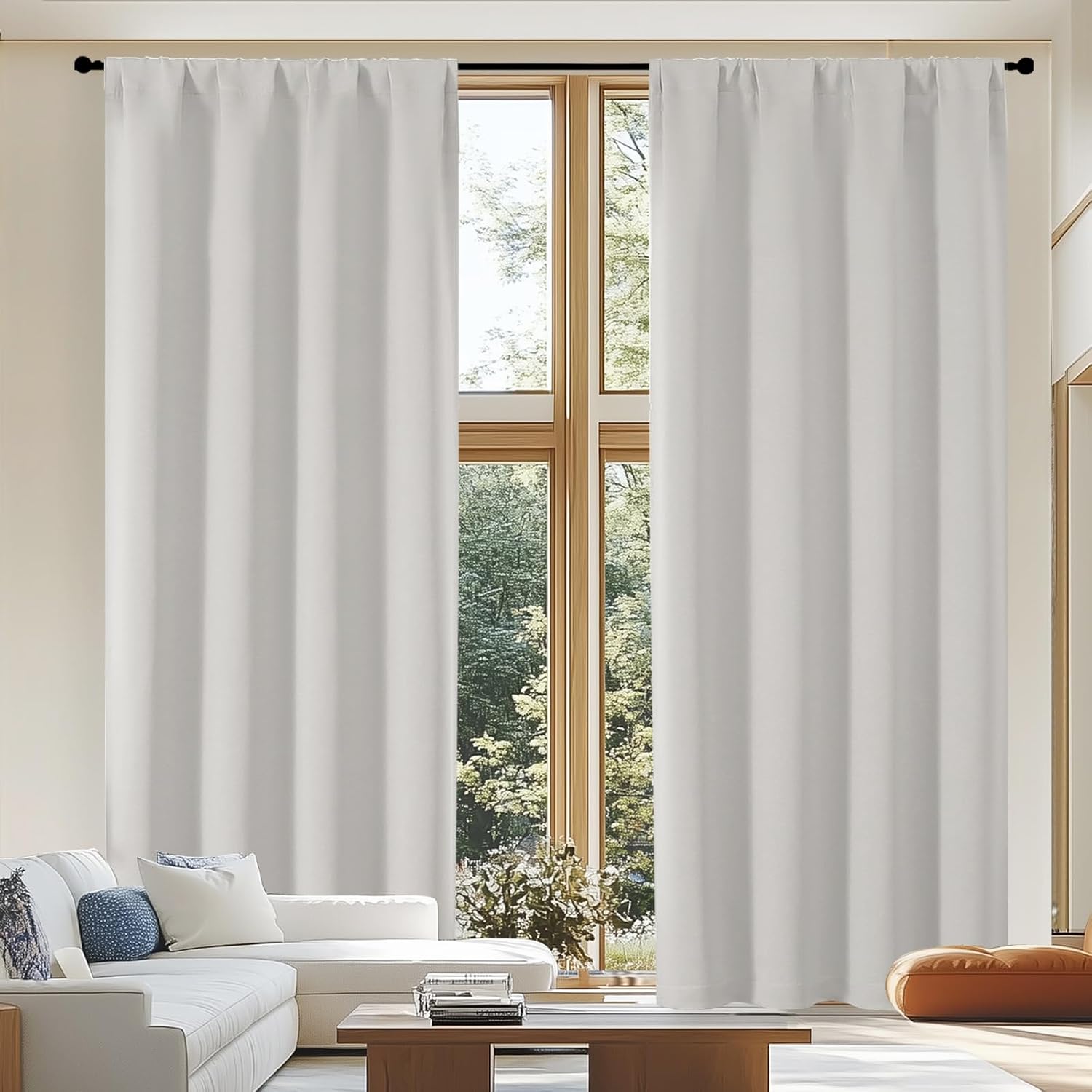Simplebrand Ava Natural Blackout Curtains for Patio 108 Inches Long 2 Panels Set, Solid Thermal Insulated Room Darkening Rod Pocket Window…