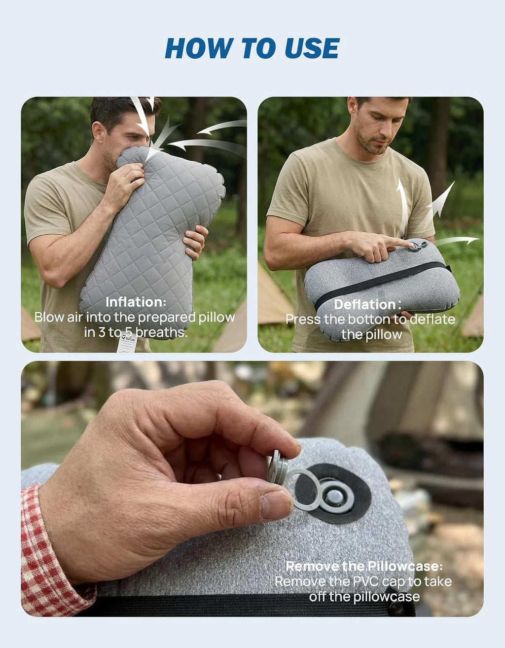 JOYTUTUS Inflatable Camping Pillow with Washable Removable Pillow Cover, Portable Ultralight Air Pillow for Travel, Backpacking, Hiking…