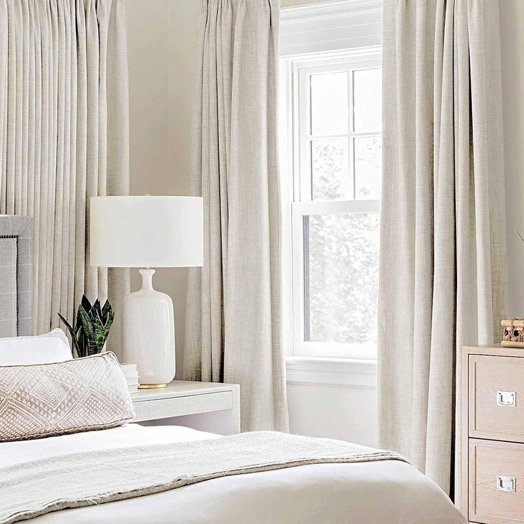 Miulee Linen Texture Curtains for Bedroom Solid 100% Blackout Thermal Insulated Linen Beige Curtains Grommet Room Darkening Drapes for Livi…