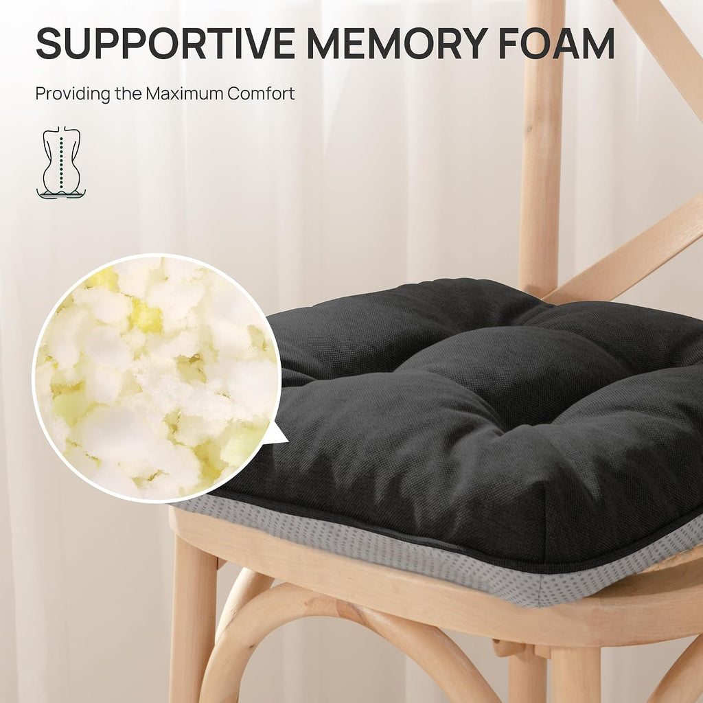 Love's cabin Memory Foam Chair Cushions Set of 4, 19"x19"x3.5" Indoor & Outdoor Seat Pads for Dining, Kitchen, Office, Patio Chairs - Black