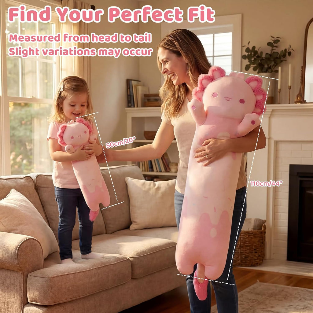 Mewaii Long Axolotl Plush 5 Sizes, 120% Extra Filling Giant Plushness Kids Body Pillow, Kawaii Cute Pink Axolotl Stuffed Animals…