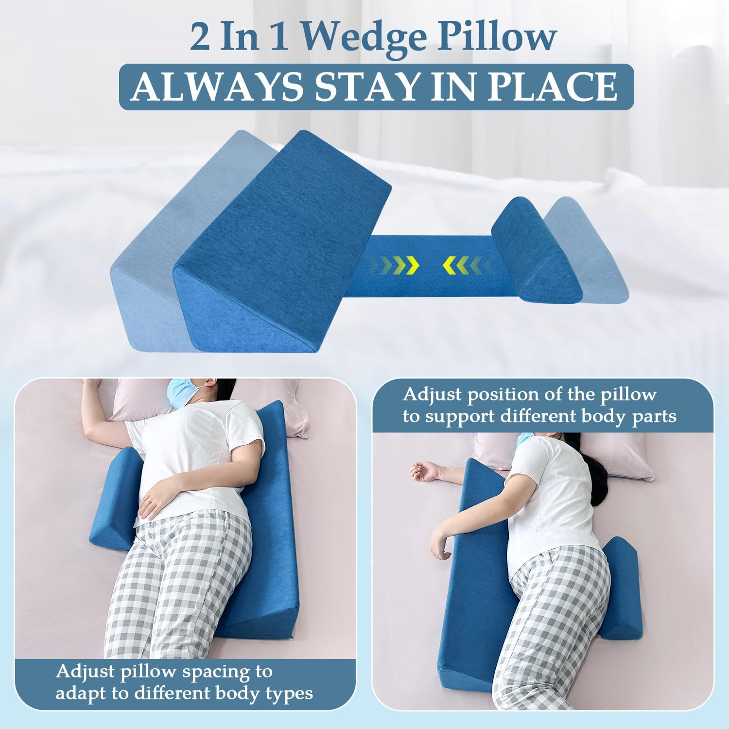 NEPPT Wedge Pillow Body Position Wedges Back Positioning Elevation Pillow Case Pregnancy Bedroom Eevated Body Alignment Ankle Support…