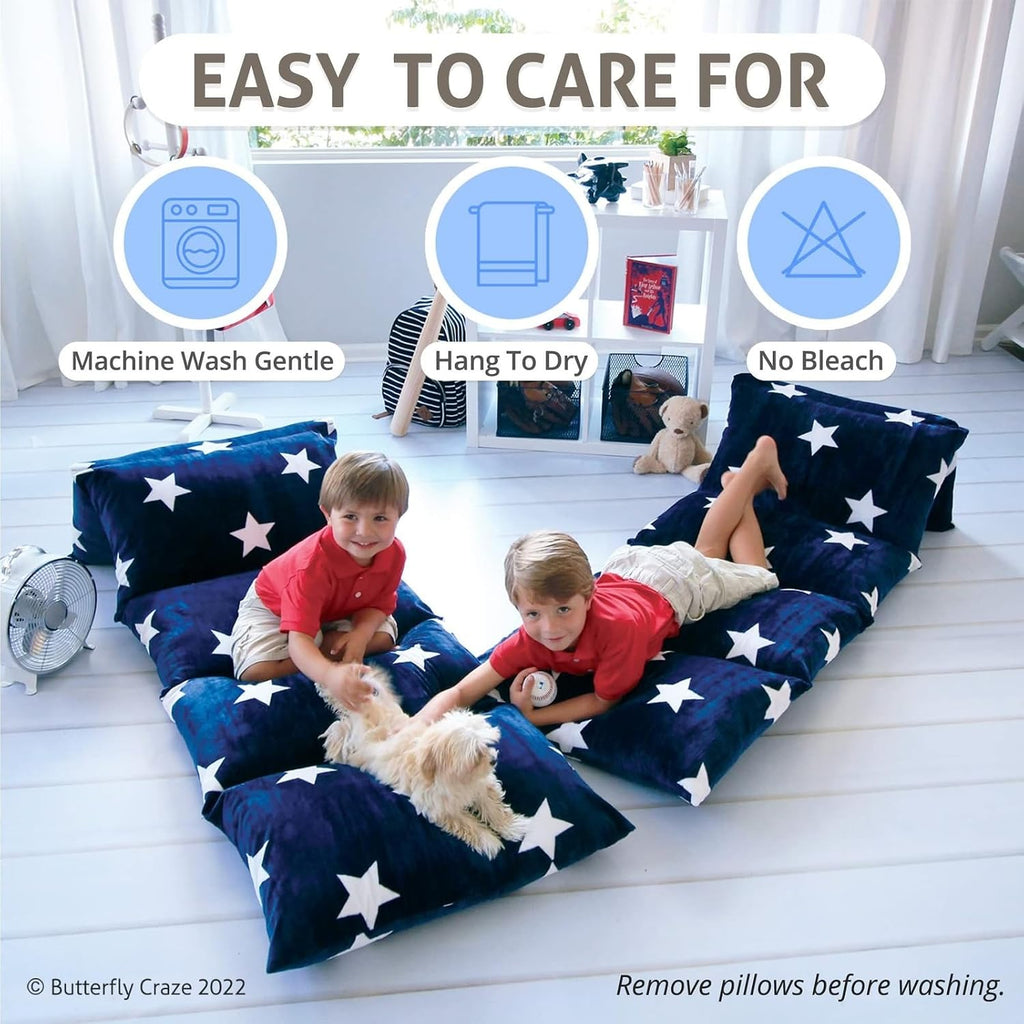 Butterfly Craze Floor Pillow Case, Mattress Bed Lounger Cover, Star Navy, Queen Size - Cozy Seating Solution for Kids & Adults, Recliner…