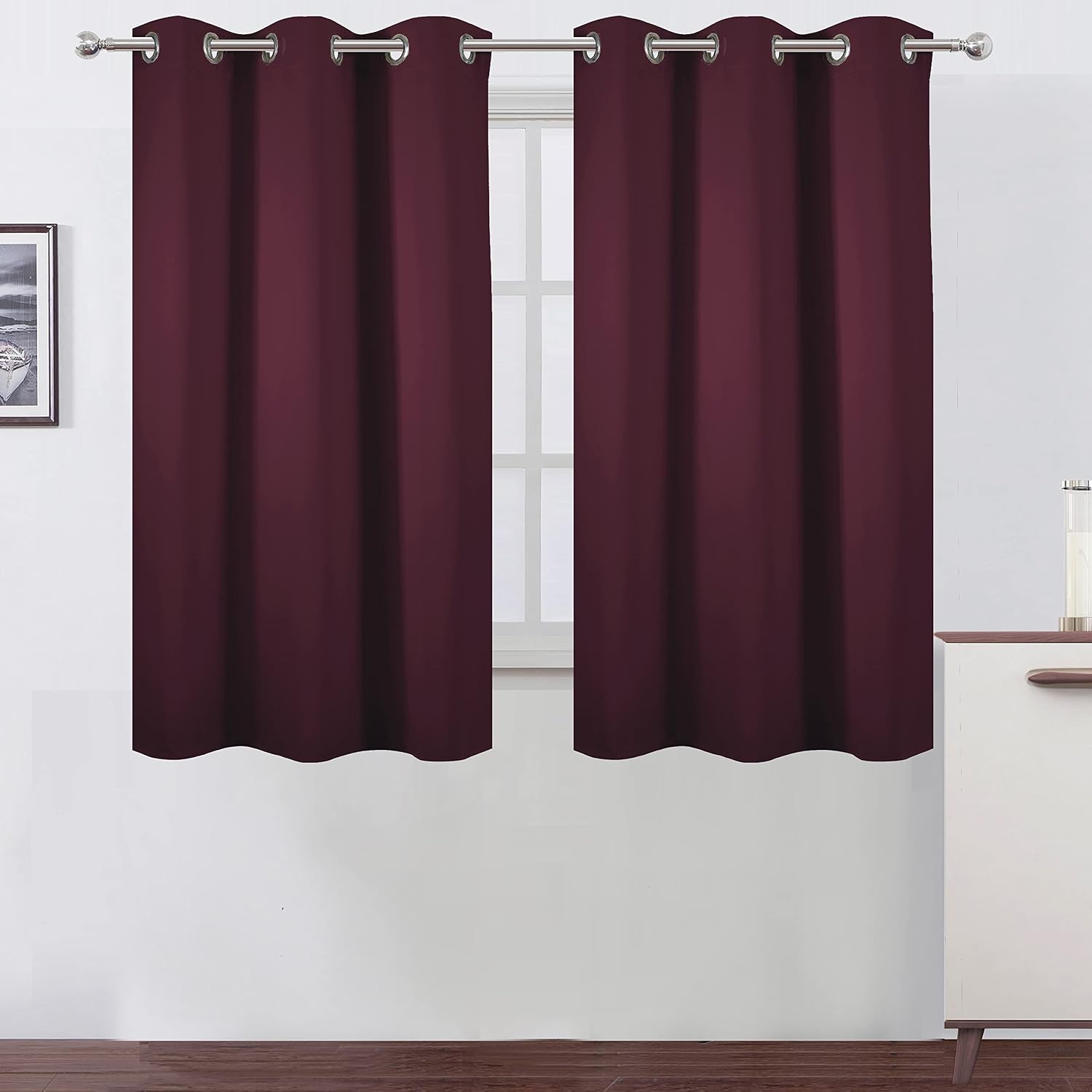 Lemomo Burgundy Blackout Curtains 38 x 54 Inch Length/Set of 2 Curtain Panels/Thermal Insulated Room Darkening Blackout Curtains for Bedroo…