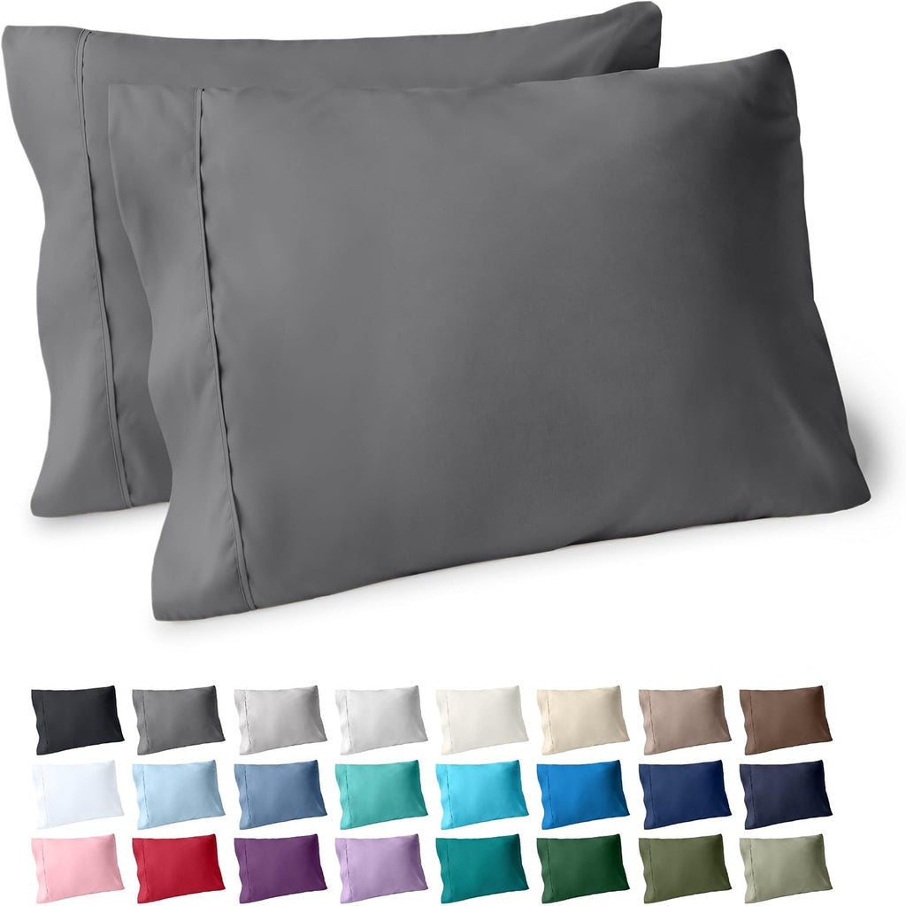 BareHome Bare Home Microfiber Pillow Cases - King Size Set of 2 - Cooling Pillowcases - Double Brushed - Grey Pillowcases 2 Pack - Easy Car…