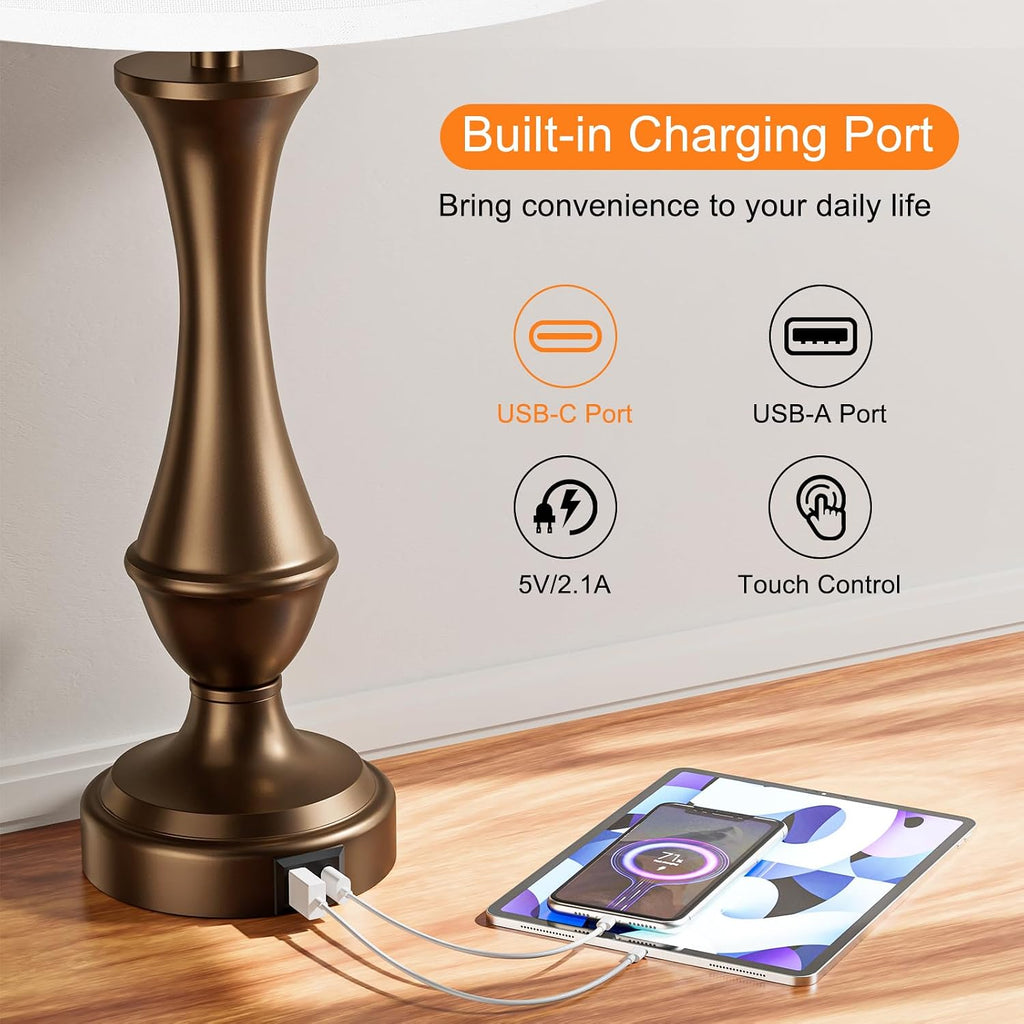 Seealle Upgraded Touch Lamps for Night Stands Set of 2 - Bedside Lamps with USB C+A, 3 Way Dimmable for Bedroom Living Room End Tables…