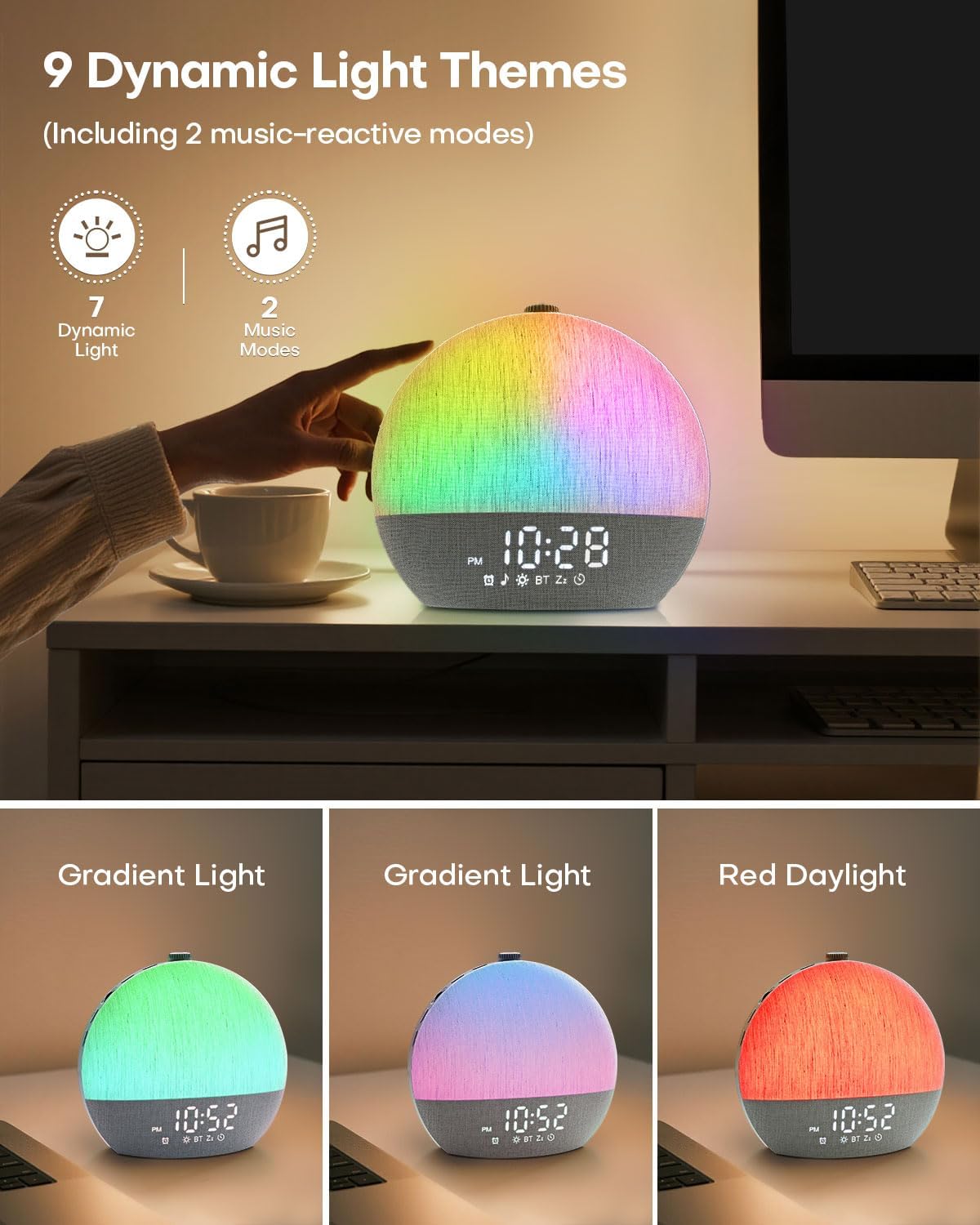 Sunrise Alarm Clock, White Noise Sound Machine, Sunlight Alarm Clocks for Bedrooms, 9 Natural Wake Up RGB Night Light, 30 Soothing Sounds…