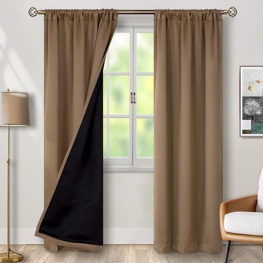 BGment Taupe 100% Blackout Curtains for Bedroom, 84 inch Panels Black Out Rod Pocket and Back Tab Double Layer Room Darkening Living Room…