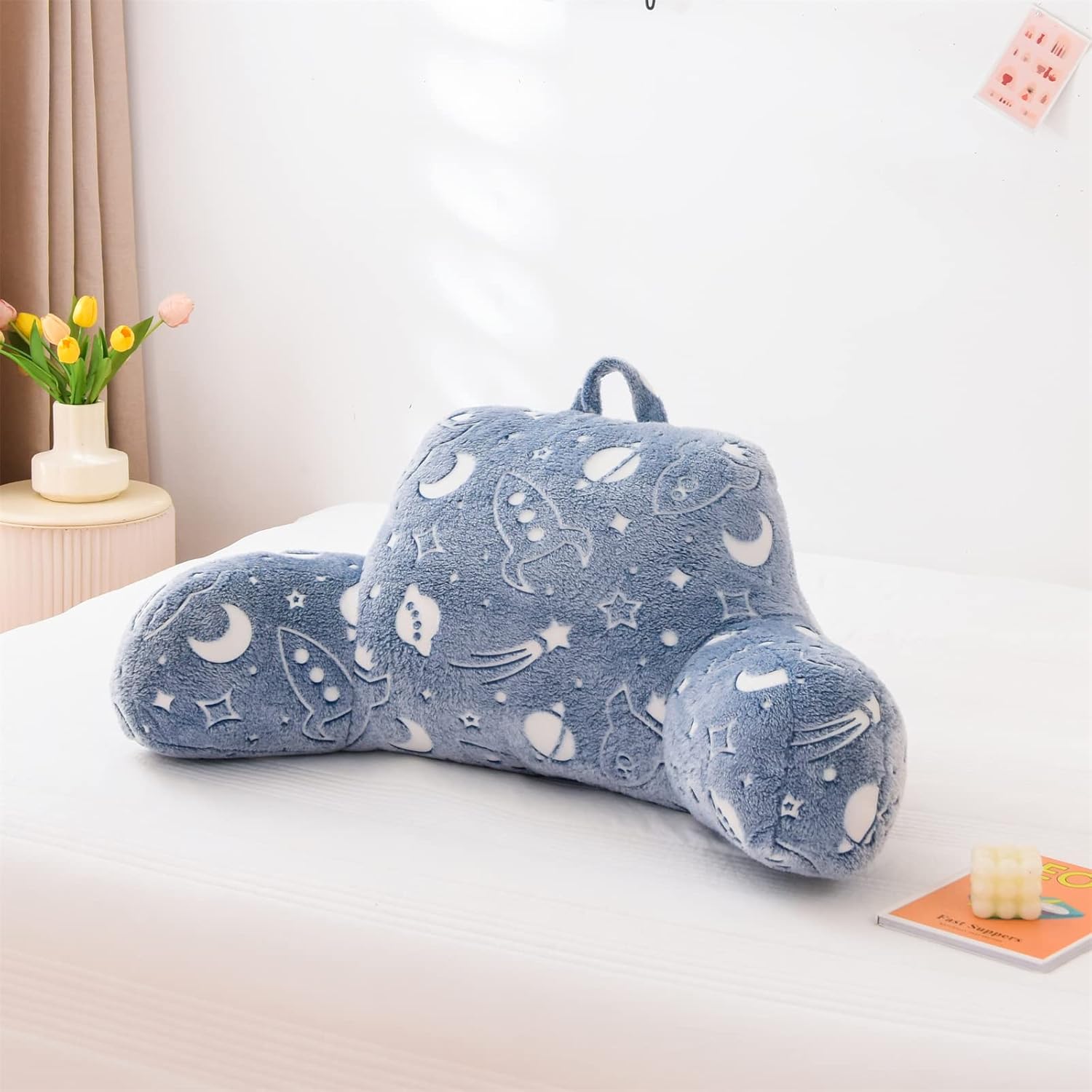 Aimuan Reading Pillow Bed Rest Wedge Large Adult Backrest Pillow with Arms Back Support for Sitting Up in Bed Cushion, Light-blue