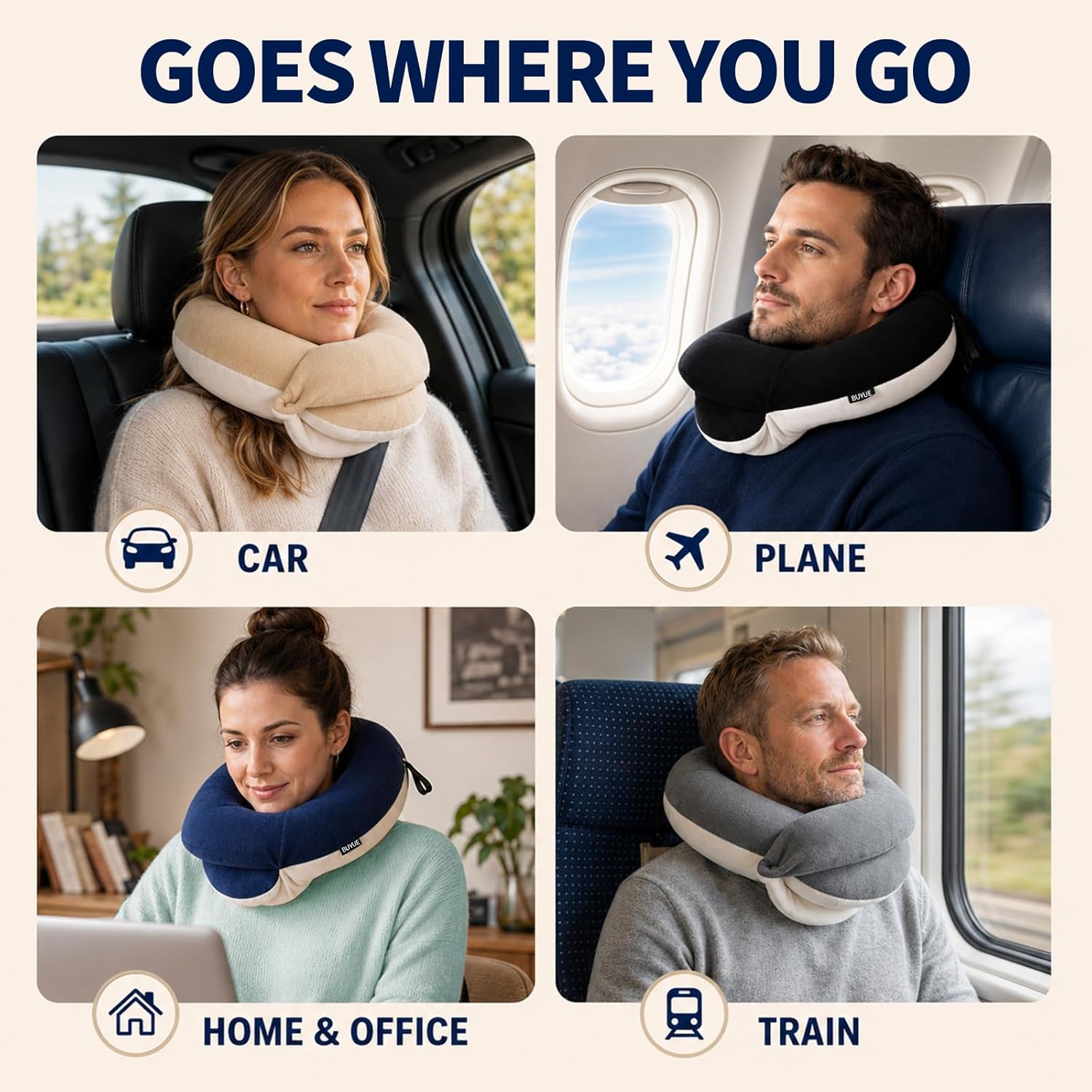 BUYUE Travel Neck Pillows for Airplanes, Memory Foam 360° Head Support Sleep for Long Flight, Skin-Friendly & Breathable, Kit with Eye…