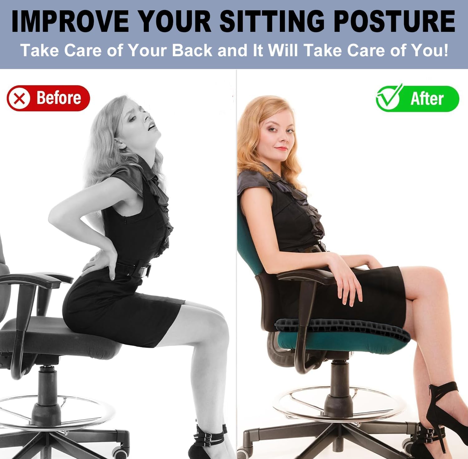 Helishy 20" Gel Seat Cushion for Long Sitting(Jumbo&Thick) – Office Chair Cushion – Wheelchair Cushions for Pressure Sores – Non-Slip Desk…