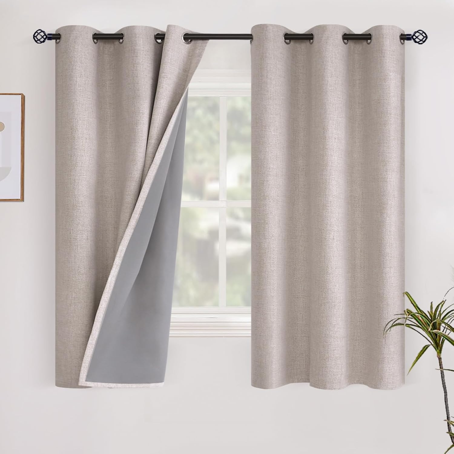 YoungsTex Linen Short Blackout Curtains for Bedroom Window, 40 Inch Length Thermal Insulated Black Out Drapes with Grommet Privacy for Kith…