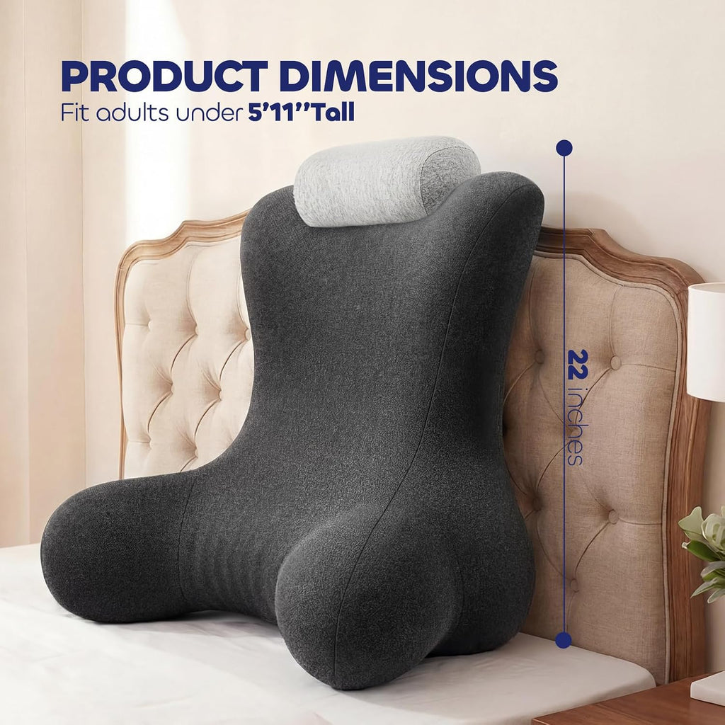 COZYFUZY Reading Pillow for Floor & Bed Use - 22" Ergonomic Backrest with Built-in Neck Support and Contoured Arms, Memory Foam Sitt…