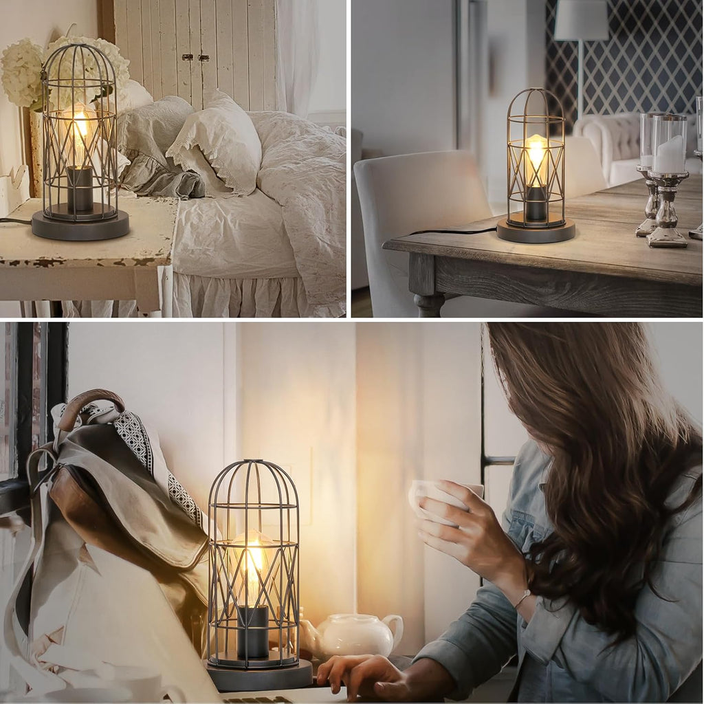 Small Industrial Lamp, Touch Control 3 Way Dimmable Table Lamp, Rustic Iron Steampunk Edison Lamp Vintage Nightstand Lamp Bedside Light…