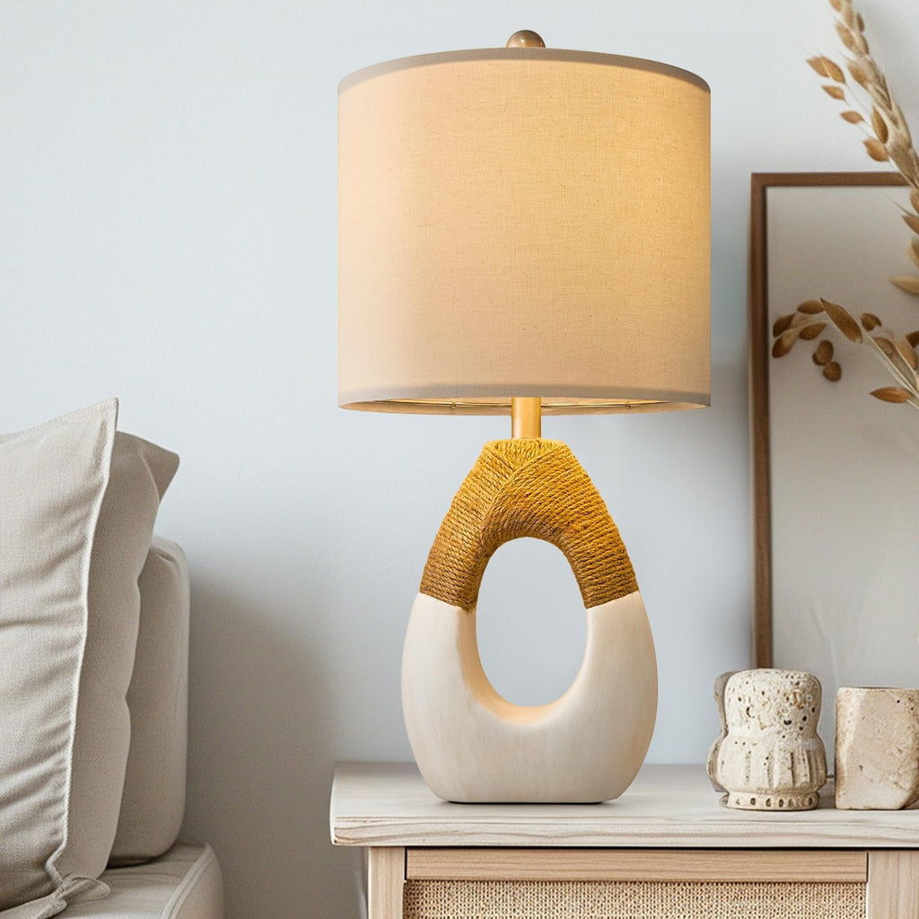 OYEARS 19” Boho Table Lamps Bedroom Living Room, Suitable for Small Space, Farmhouse Rattan Lamp Rustic Egg Design Resin Nightstand Bedside…