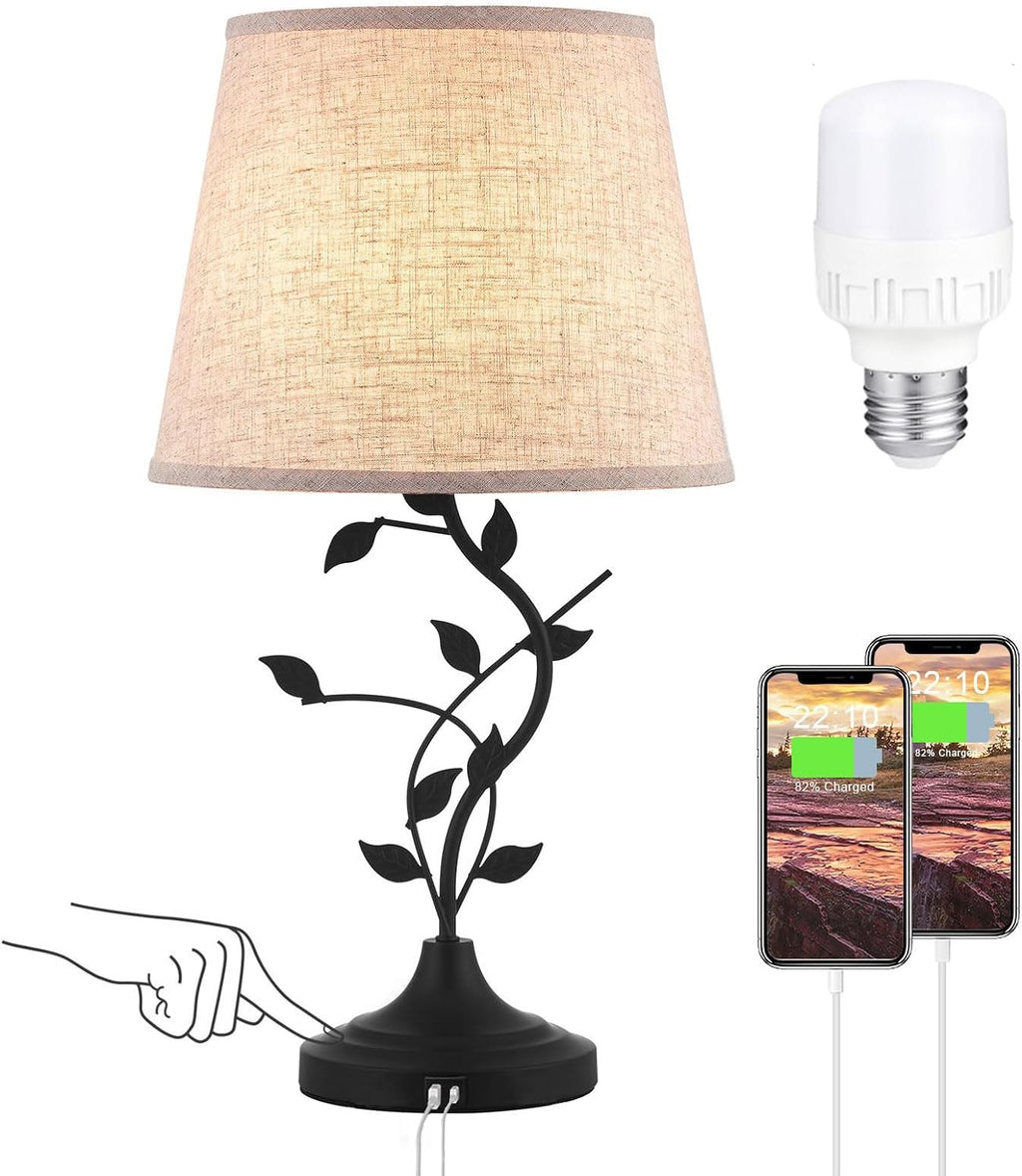 Kakanuo Table Lamp for Bedside, Lamp for Living Room with USB-A and USB-C Charging Ports, Traditional Tall Bedroom Lamp for End Table