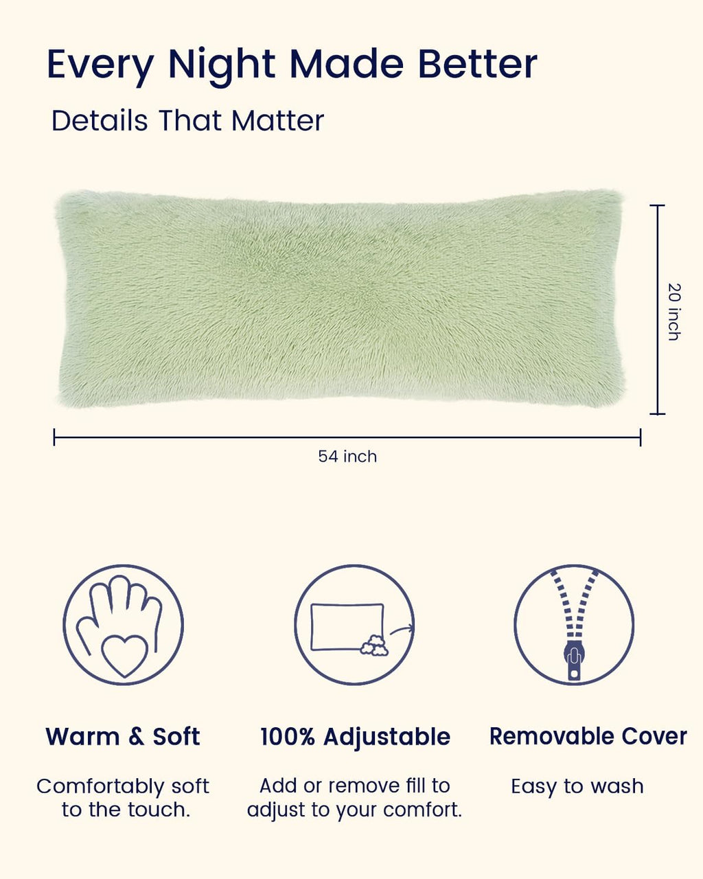 Zonli Fluffy Body Pillow, Full Body Pillows for Adults, Long Pillow for Sleeping with Removable Cover and Adjustable Filling for Side Sleep…