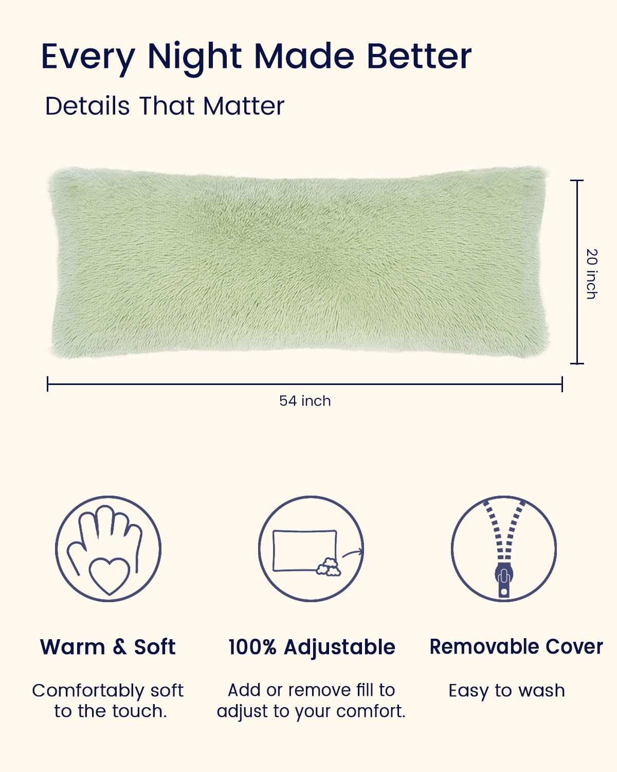 Zonli Fluffy Body Pillow, Full Body Pillows for Adults, Long Pillow for Sleeping with Removable Cover and Adjustable Filling for Side Sleep…