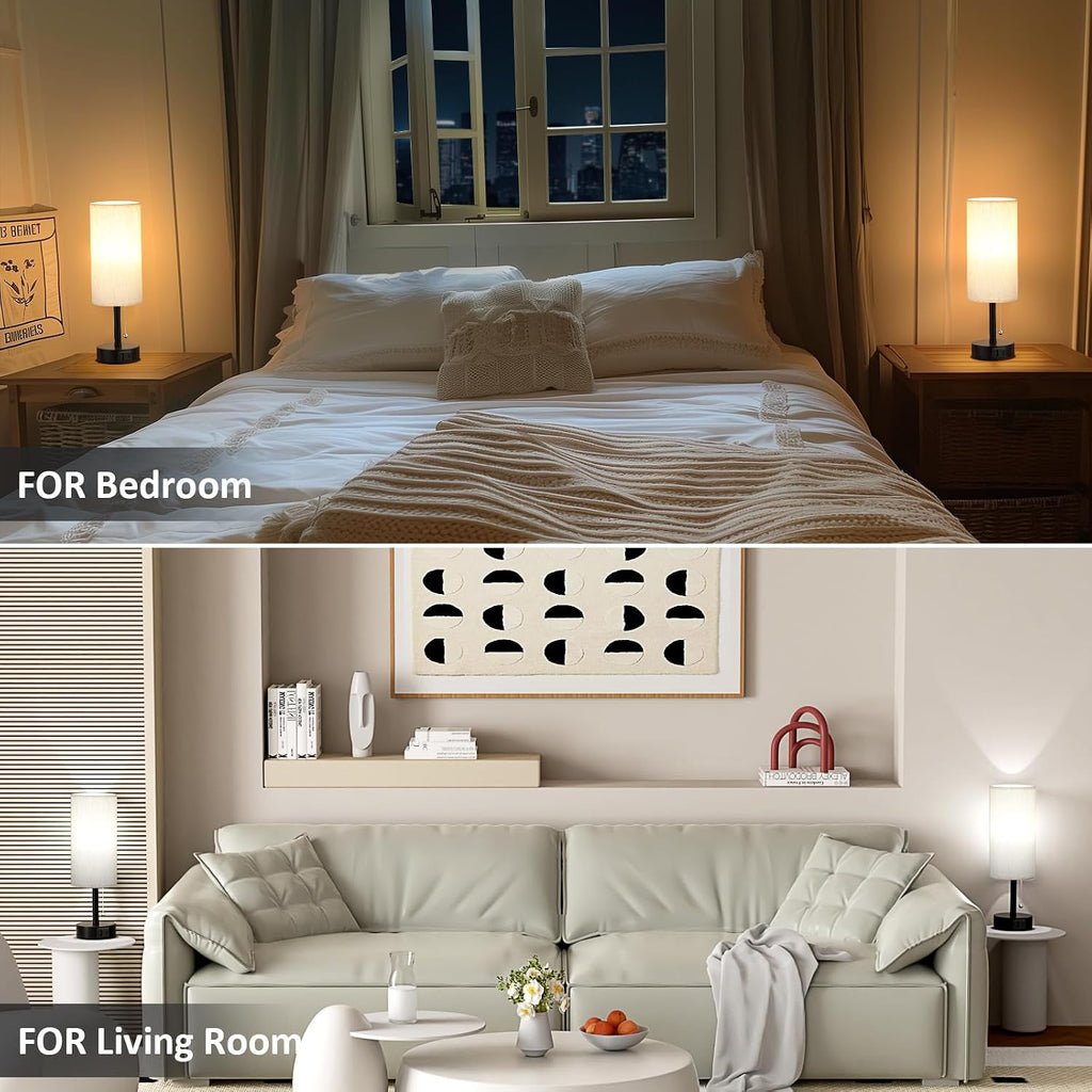 Fenmzee USB Bedside Table Lamps Set of 2-3 Color Temperatures Pull Chain Lamp with USB C and A Charging Ports, Round Night Stand Lamps…