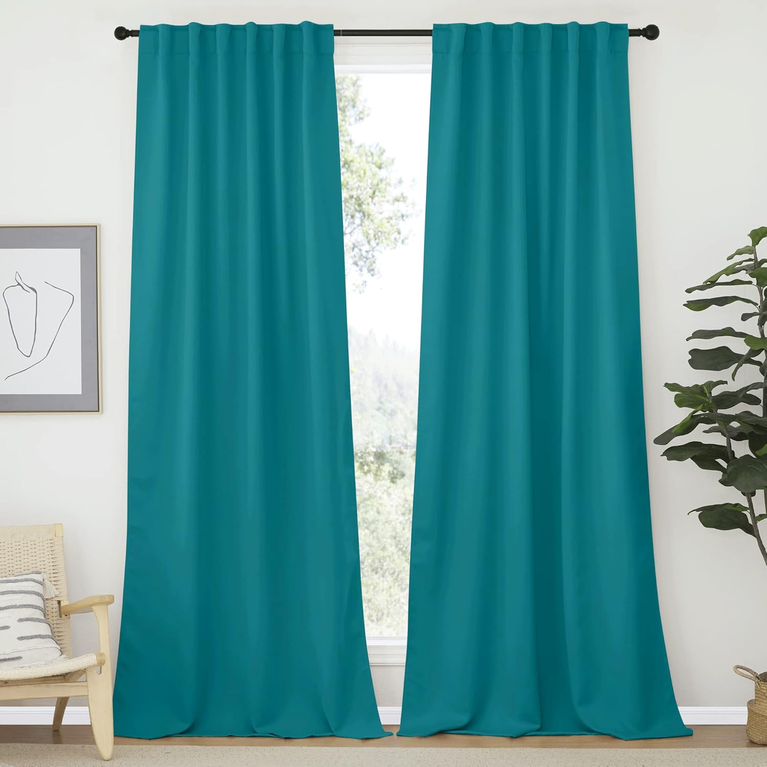 Nicetown Living Room Curtain Panels - (Peacock Teal Color) W52 x L108, 2 PCs, Back Tab/Rod Pocket Room Darkening Window Treatment Draperies…