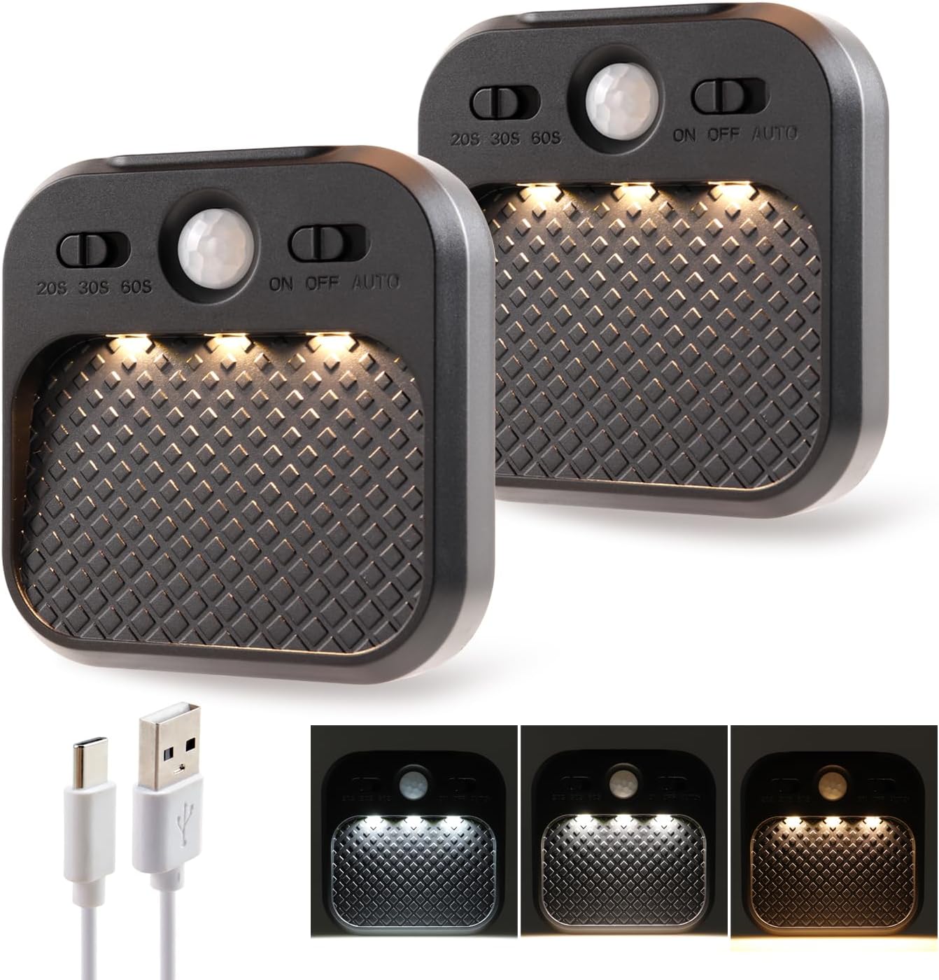 Motion Sensor Night Light Black, Rechargeable Magnetic Night Light with 3 Color Temperatures & Stepless Dimming, Timer Function, Soft…