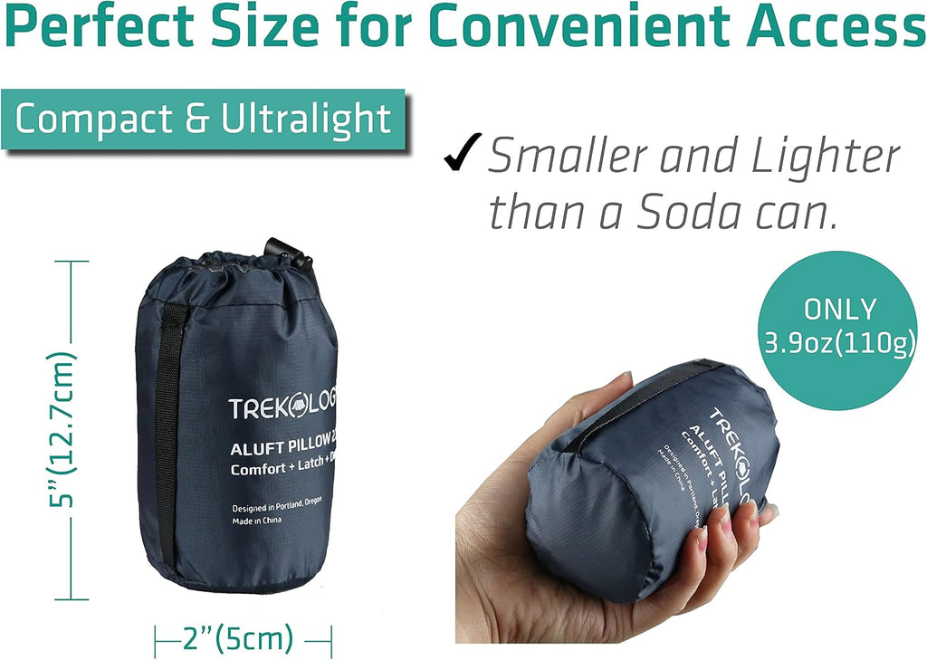 TREKOLOGY Ultralight Inflatable Camping Travel Pillow - ALUFT 2.0 Compressible, Compact, Comfortable, Ergonomic Inflating Pillows for…