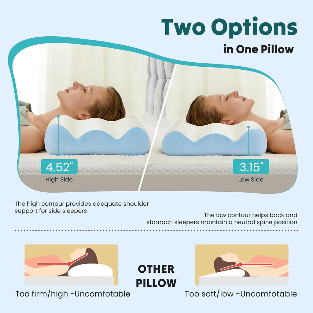 DUMOS Cervical Pillow for Neck and Shoulder, Contour Memory Foam Pillow, Ergonomic Neck Support Pillow for Side Back Stomach Sleepers…