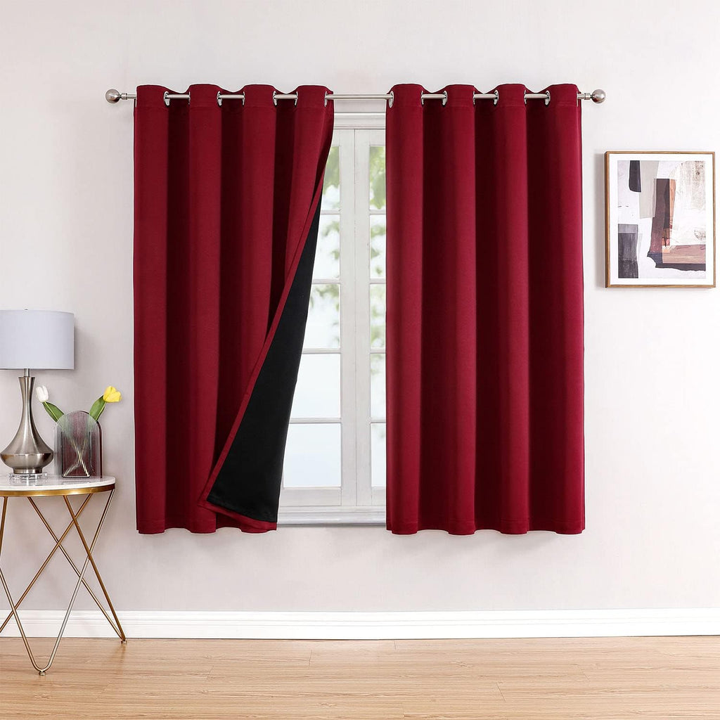ChrisDowa 100% Blackout Curtains for Bedroom with Black Liner, 2 Thick Layers Total Blackout Thermal Insulated Grommet Window Curtains 2 Pa…