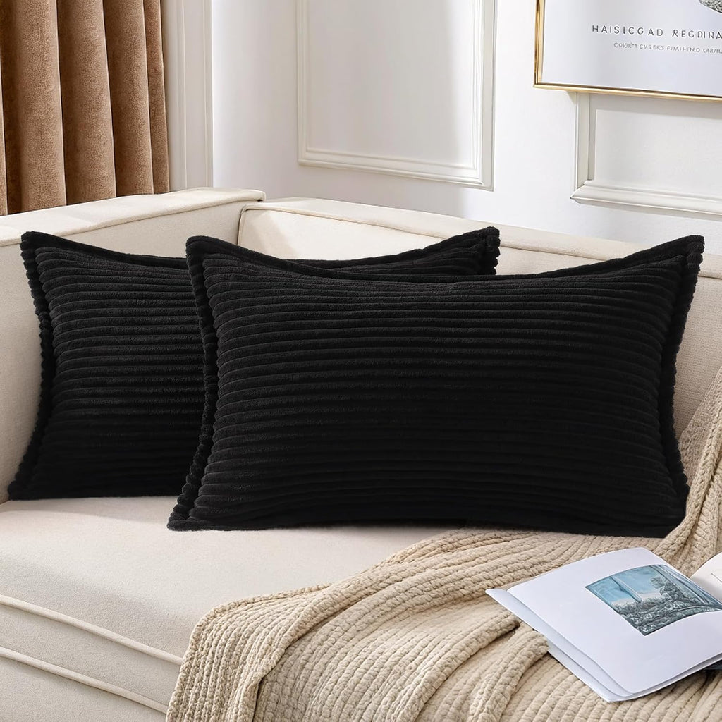 Mecatny Corduroy Summer Throw Pillow Covers 12x20 Set of 2, Neutral Decorative Soft Boho Lumbar Couch Pillow Covers with Broadside for…