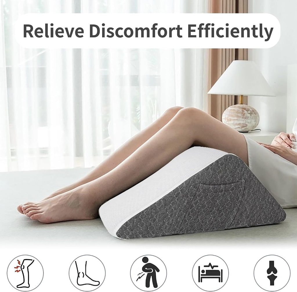 Knee Pillow for Back Sleeping, Leg Pillow Knee Wedge Pillow, Memory Foam Wedge Pillows for Legs Post Surgery, Triangle Pillow for Knee…
