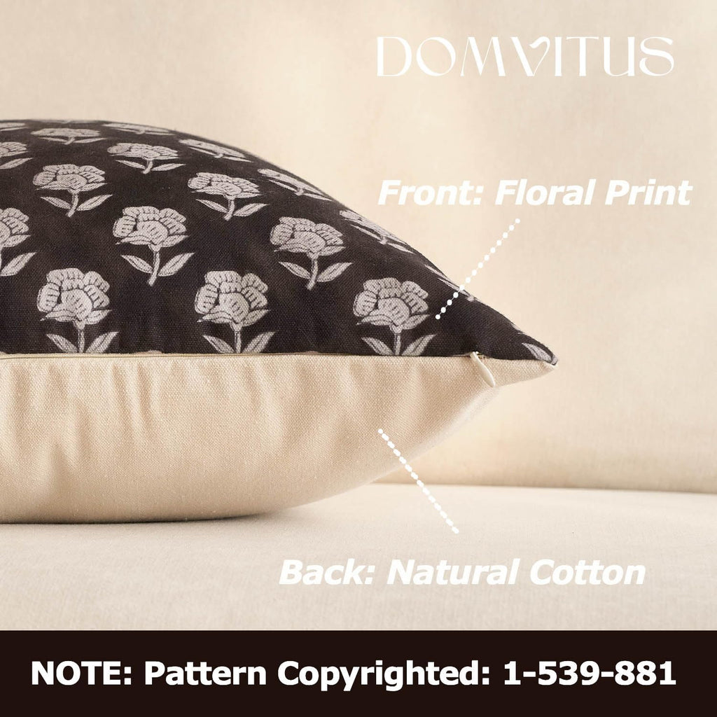 Domvitus Floral Pillow Covers 24x24 Throw Pillow Covers Decorative Block Floral Print Vintage Pillow Cover for Living Room Couch Bed, Black…