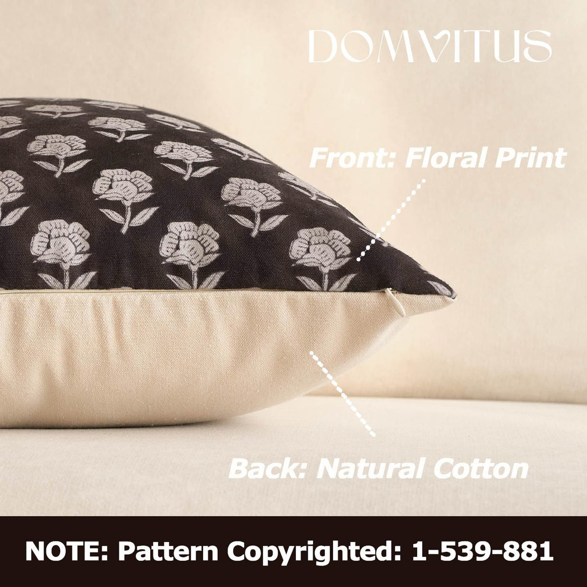 Domvitus Floral Pillow Covers 18x18 Throw Pillow Covers Decorative Block Floral Print Vintage Pillow Cover for Living Room Couch Bed, Black…
