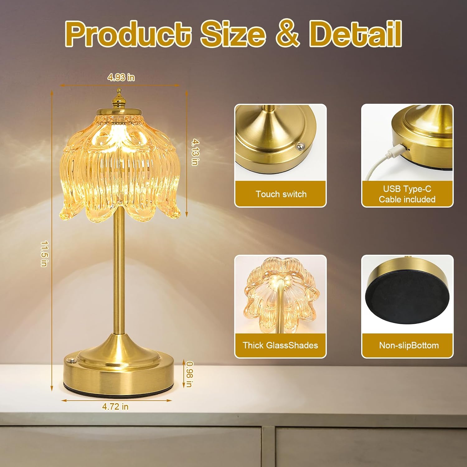 Cordless Lotus Flower Table Lamp, 5200mAh Rechargeable Battery Operated Portable Lamp, 3-Color Dimmable Touch Control Small Desk Lamp for…