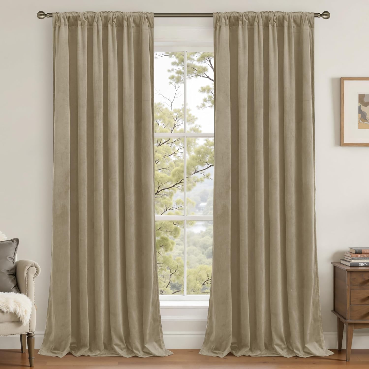 Lamit Velvet Curtains 102 Inch for Living Room, Thick Thermal Insulated Drapes Room Darkening Country Decor Back Tab and Rod Pocket Panels…